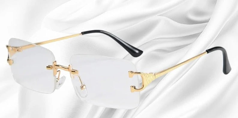 Sunglasses Rimless Rectangular Lightweight Metal Temples & UV Protection