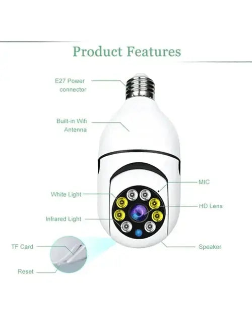 Surveillance Camera E27 Screw-In 1080p Pan-Tilt Night Vision