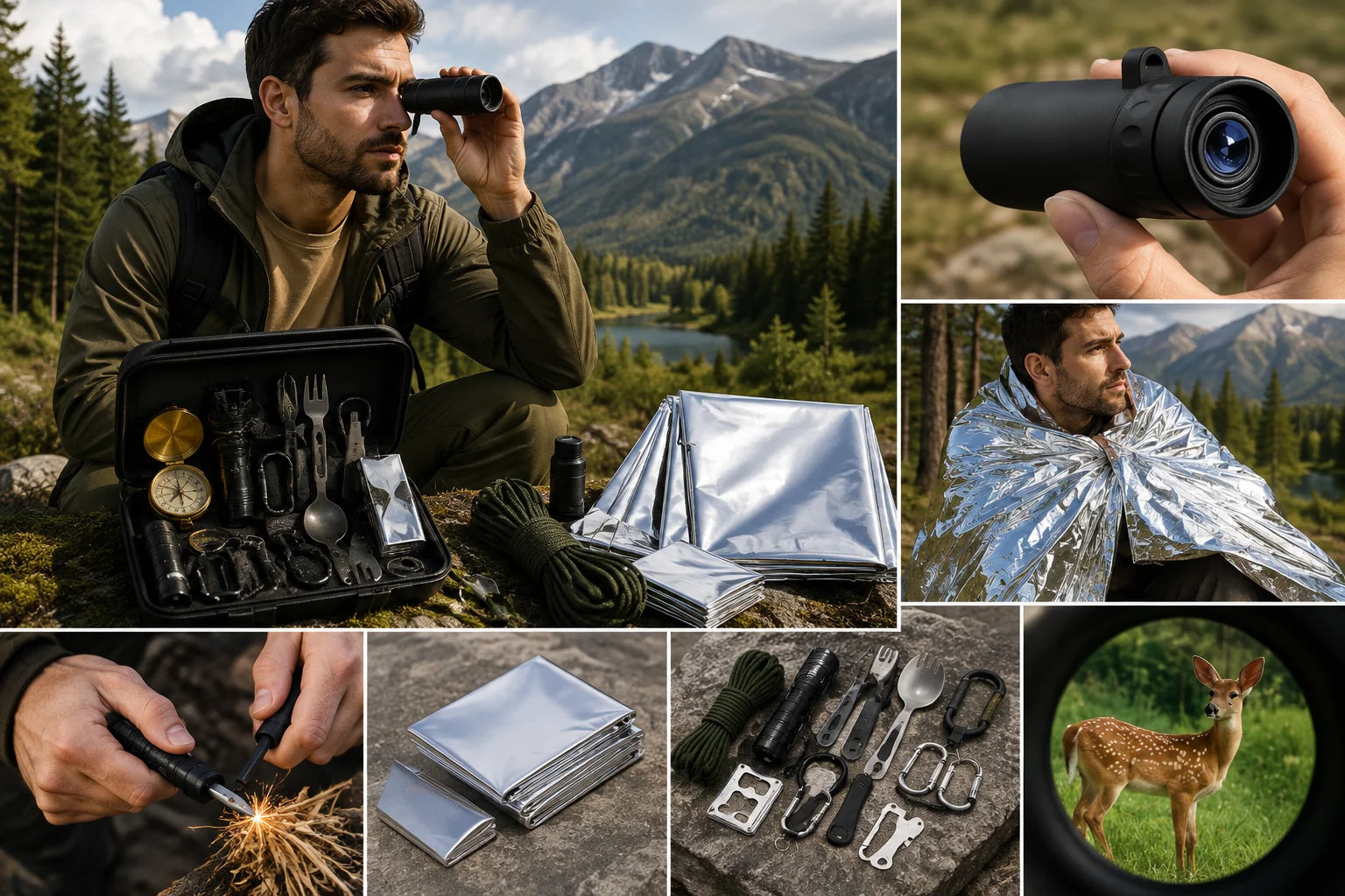 Survival Kit 13-Piece Luminous Compass & Waterproof Case