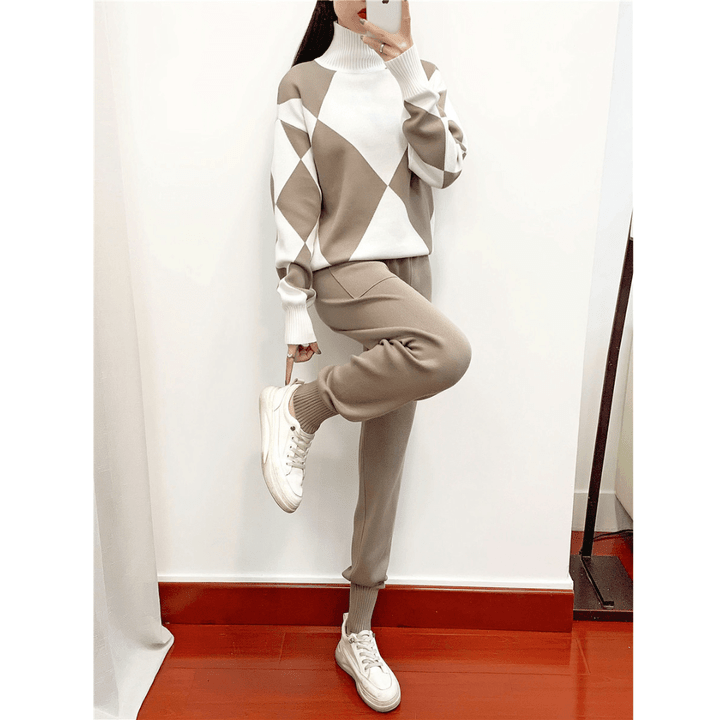 Sweater Set Knitted Plaid Viscose Two-Piece