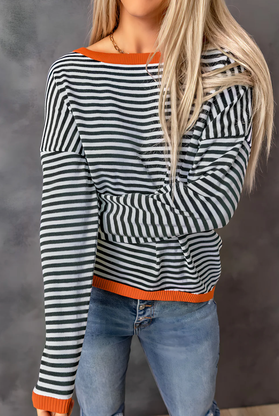 Sweater Striped Dropped Shoulder Relaxed Fit
