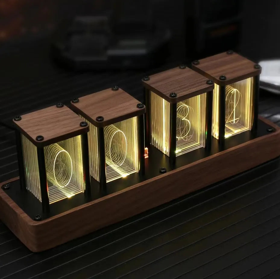 Table Clock Nixie-Style RGB LED Walnut Base