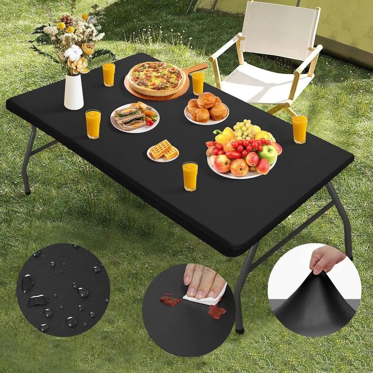 Table Cover Rectangular Elastic Stretch Fit Water-Repellent