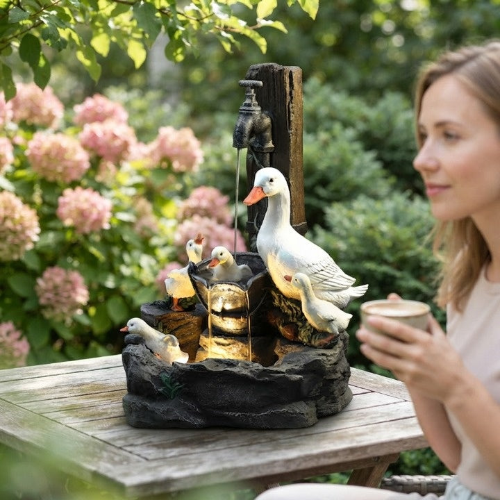 Table Fountain Solar-Powered LED Weatherproof Resin