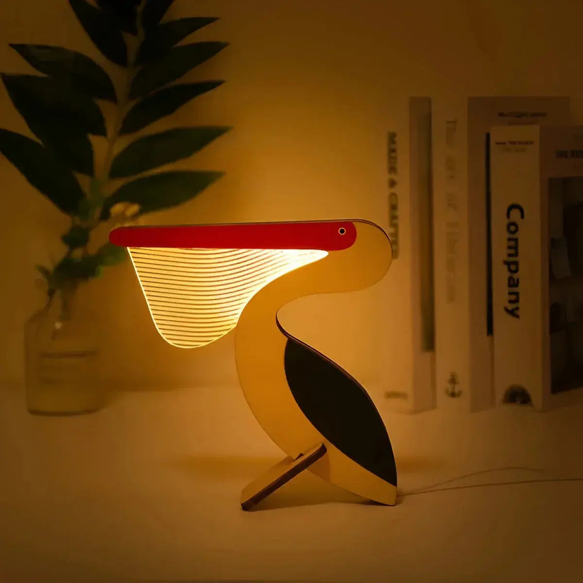 Table Lamp Birch Wood Animal Silhouette Touch & USB-Powered