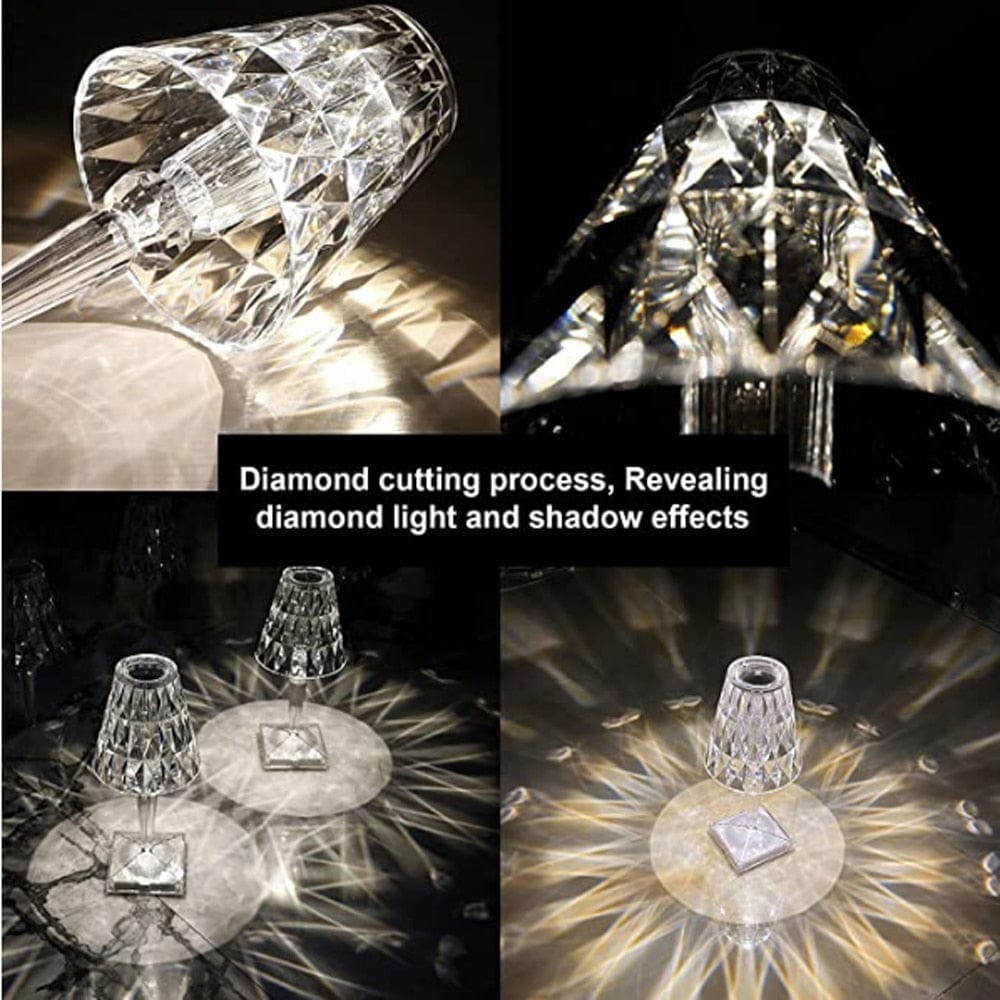 Table Lamp Crystal-Cut Acrylic USB Rechargeable LED & Touch Control