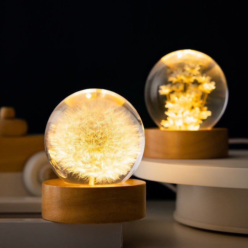 Table Lamp Floral Crystal Sphere USB-Powered Warm LED