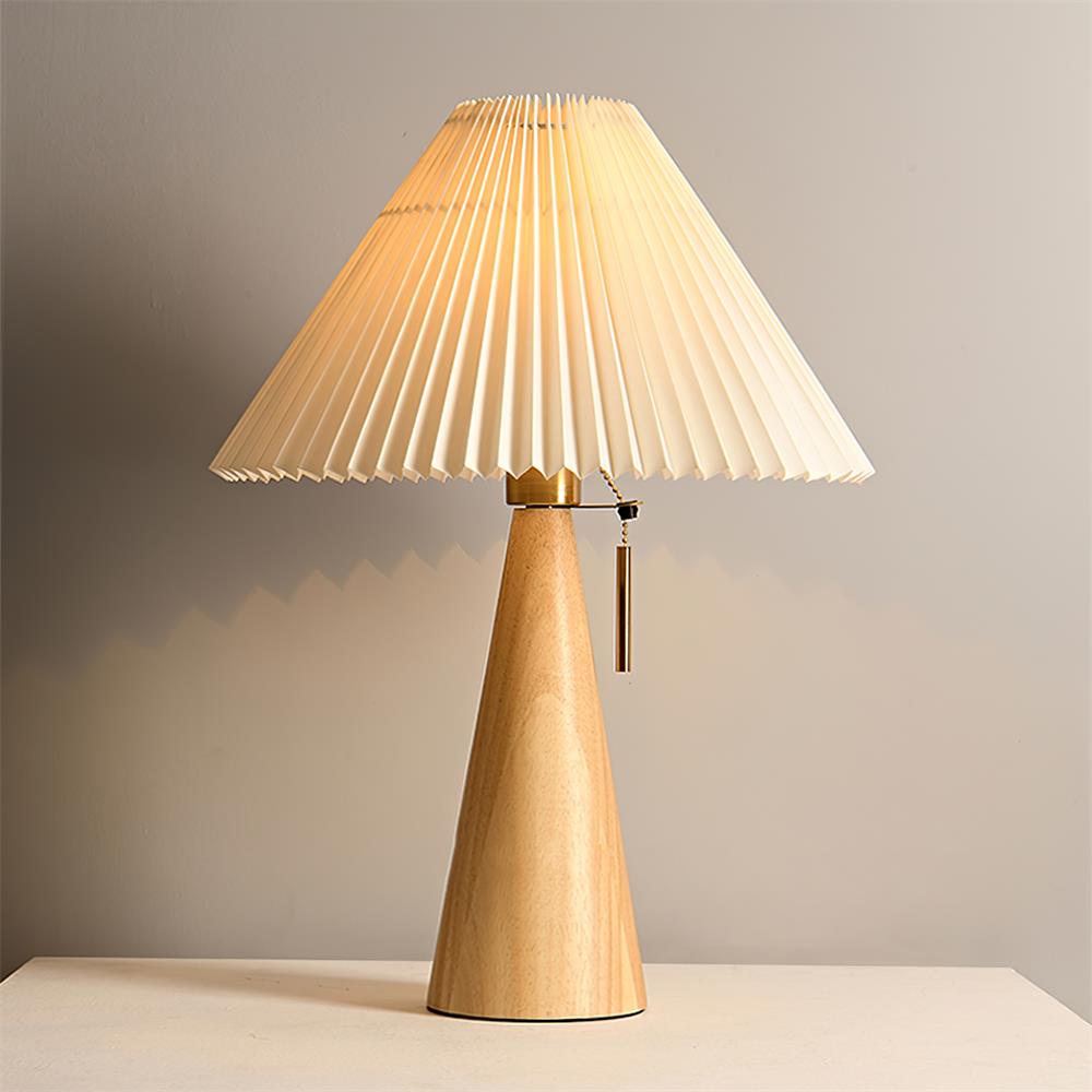 Table Lamp Folded Fabric Shade Wood Base 40cm