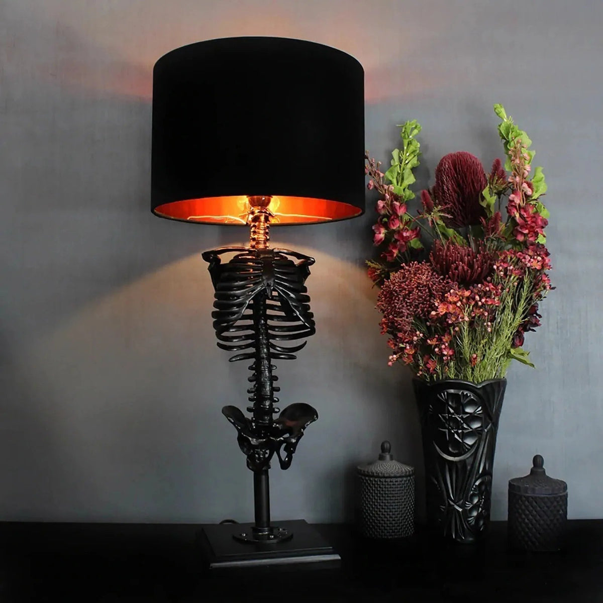 Table Lamp Gothic Skeleton Handcrafted Resin & Metal