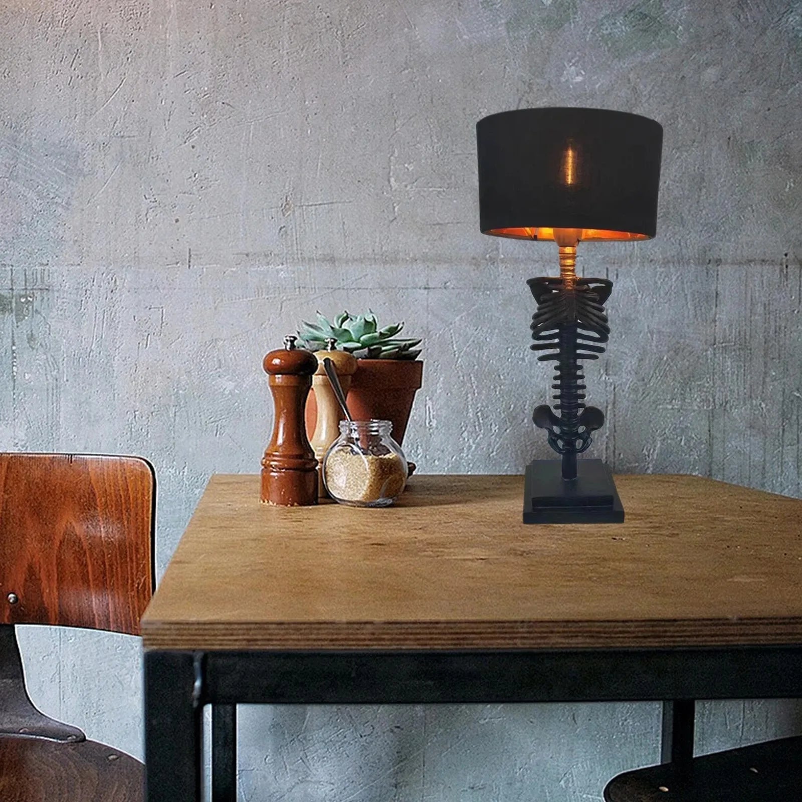 Table Lamp Gothic Skeleton Handcrafted Resin & Metal