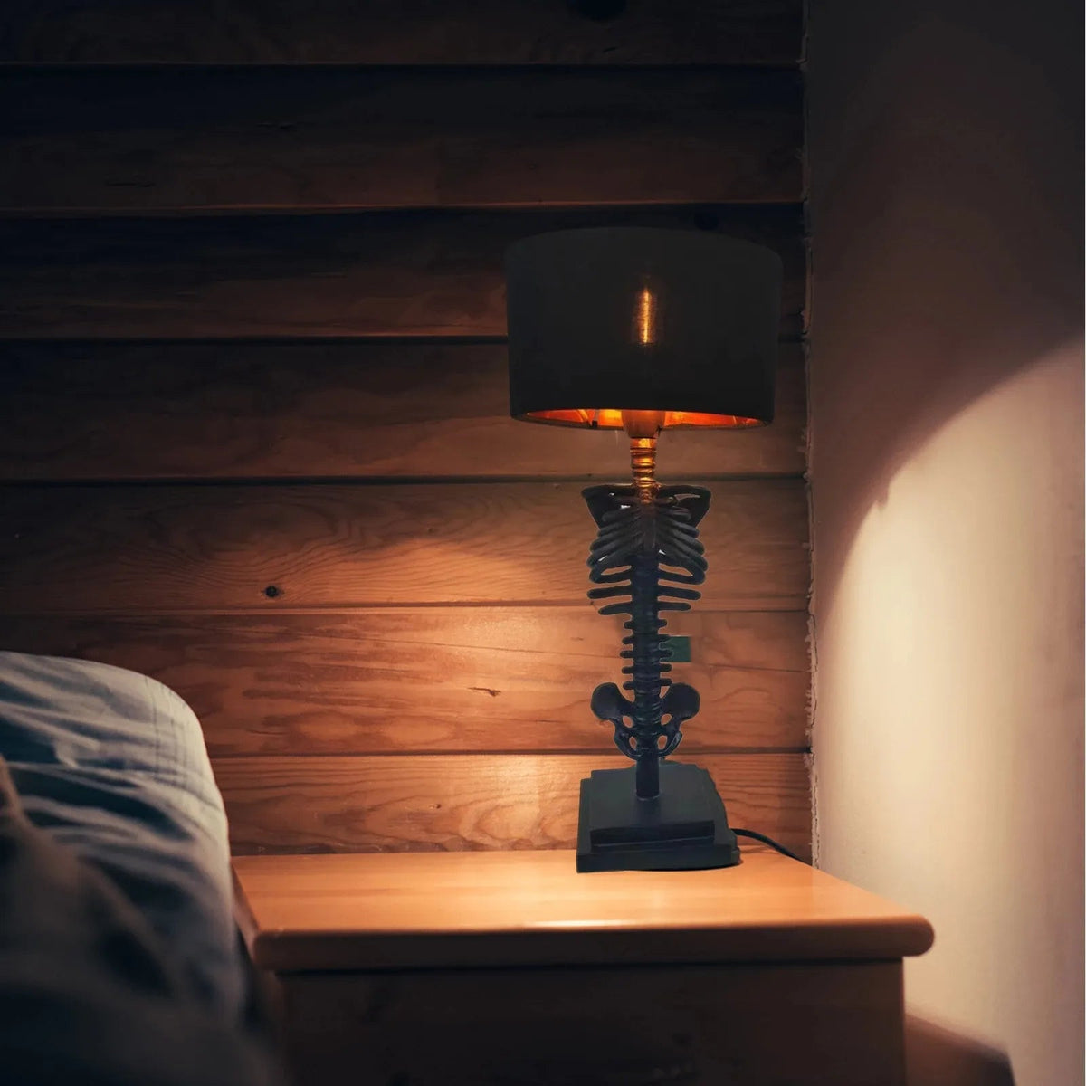 Table Lamp Gothic Skeleton Handcrafted Resin & Metal