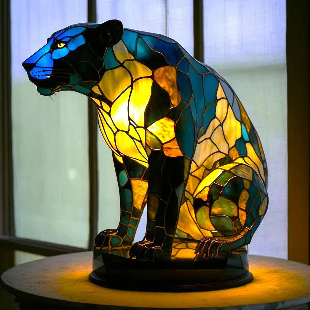Table Lamp Handcrafted Stained Glass Metal Base 17cm