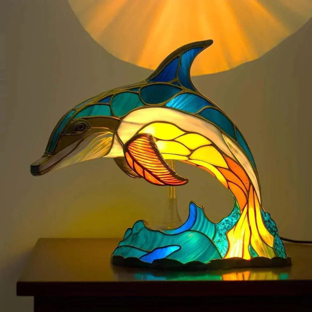 Table Lamp Handcrafted Stained Glass Metal Base 17cm