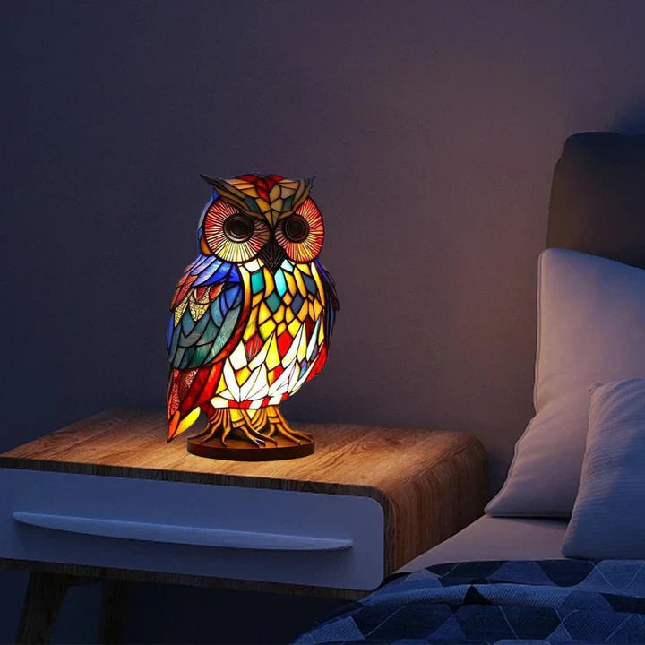 Table Lamp Handcrafted Stained Glass Warm White LED