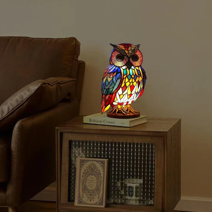 Table Lamp Handcrafted Stained Glass Warm White LED