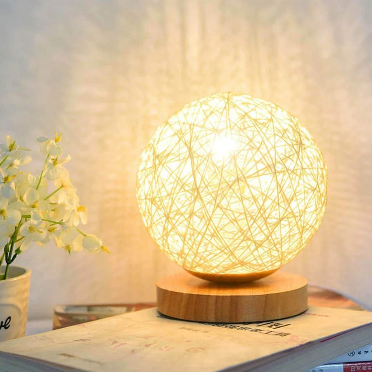 Table Lamp Handwoven Rattan USB-Powered Dimmable LED