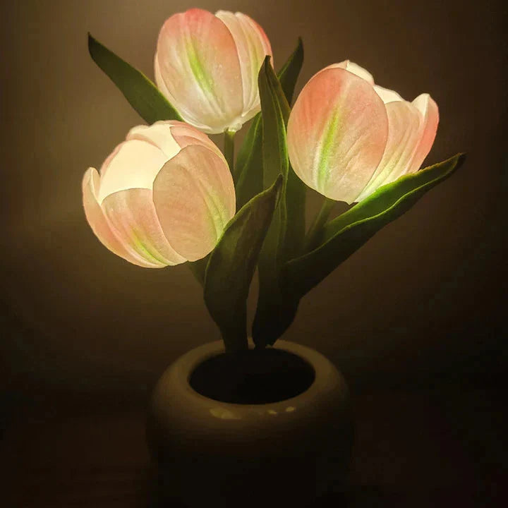 Table Lamp Lifelike Tulip Ceramic Pot USB-Powered