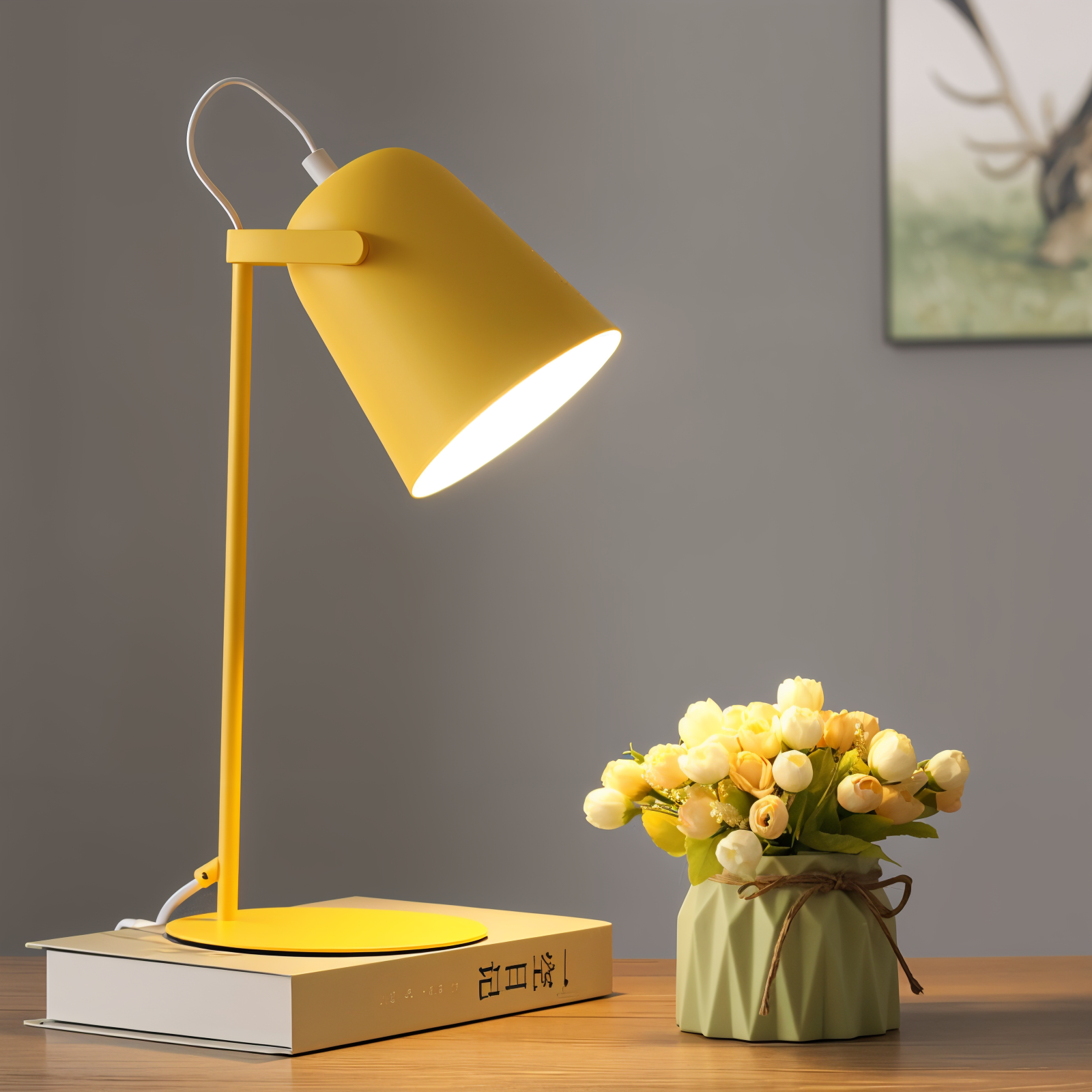 Table Lamp Macaron Style Adjustable Shade Metal Base
