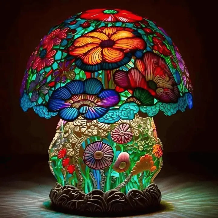 Table Lamp Multicolor Stained Glass Resin Base 12 Inch