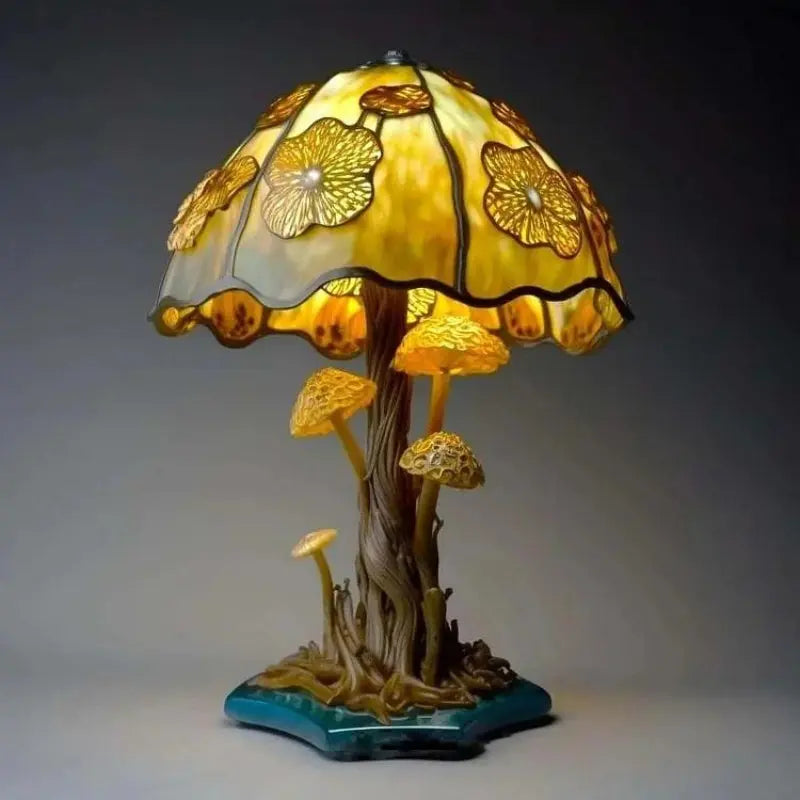 Table Lamp Multicolor Stained Glass Resin Base 12 Inch