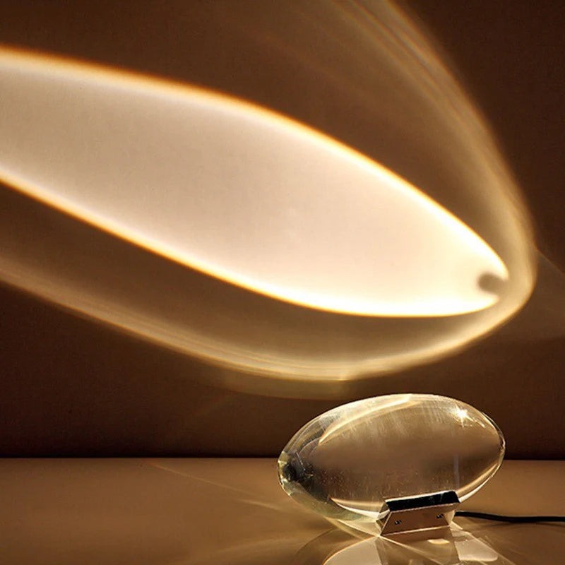 Table Lamp Oval Crystal Glass Three-Color Integrated LED