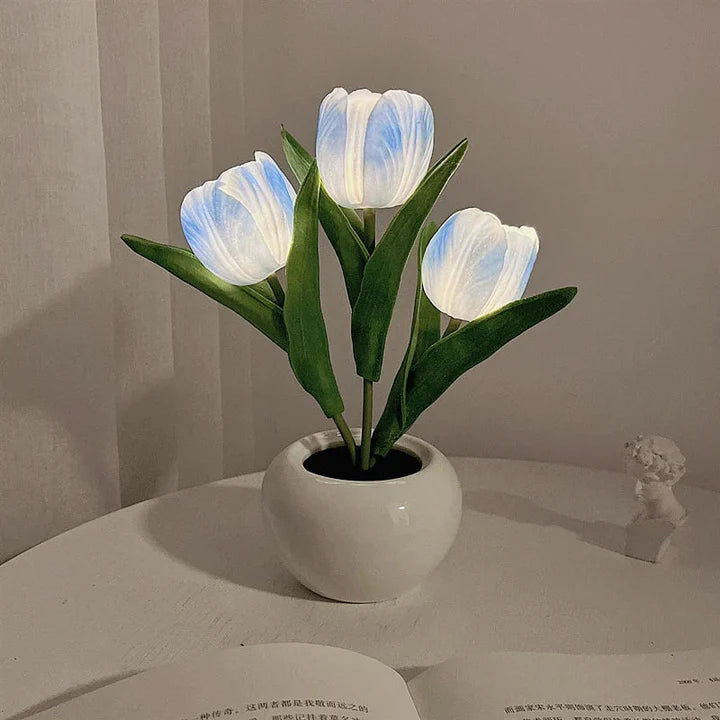 Table Lamp Realistic Tulip Ceramic Pot USB Powered Warm Light