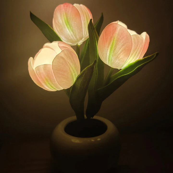Table Lamp Realistic Tulip Ceramic Pot USB Powered Warm Light