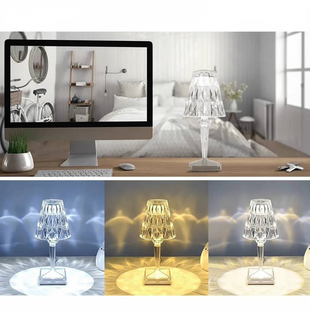 Table Lamp Rechargeable LED Acrylic Crystal-Cut