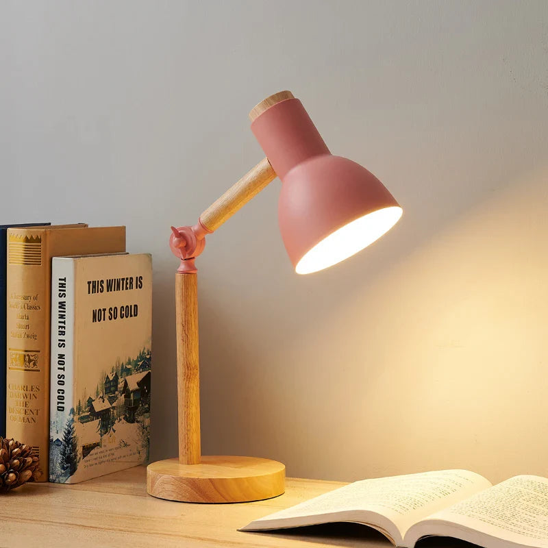 Table Lamp Scandinavian Adjustable Wooden Arm Integrated LED