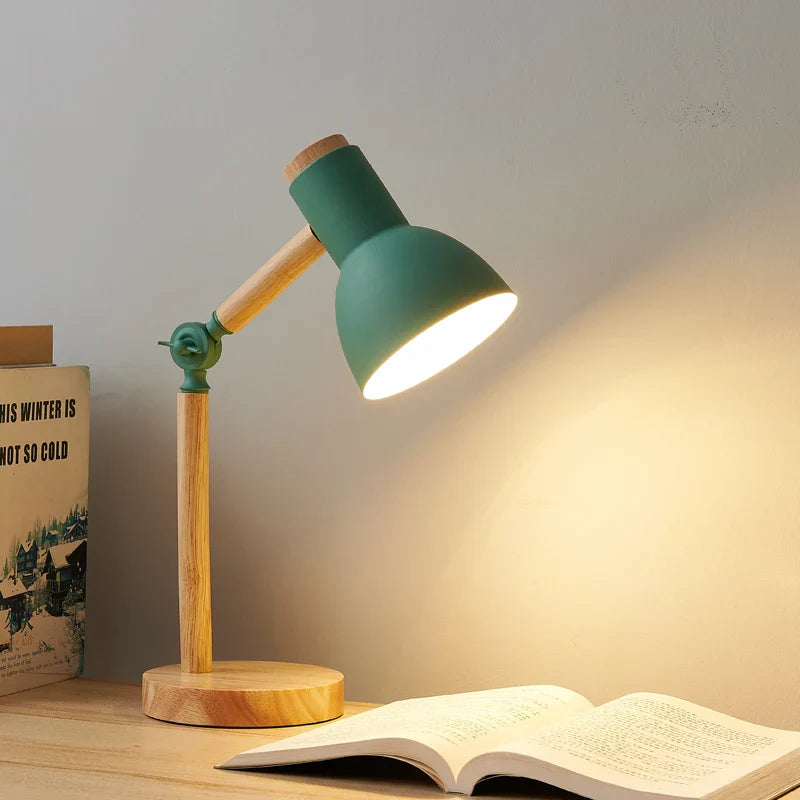 Table Lamp Scandinavian Adjustable Wooden Arm Integrated LED