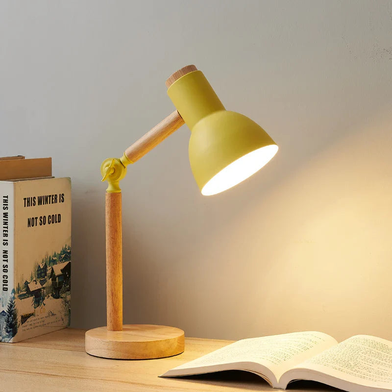 Table Lamp Scandinavian Adjustable Wooden Arm Integrated LED