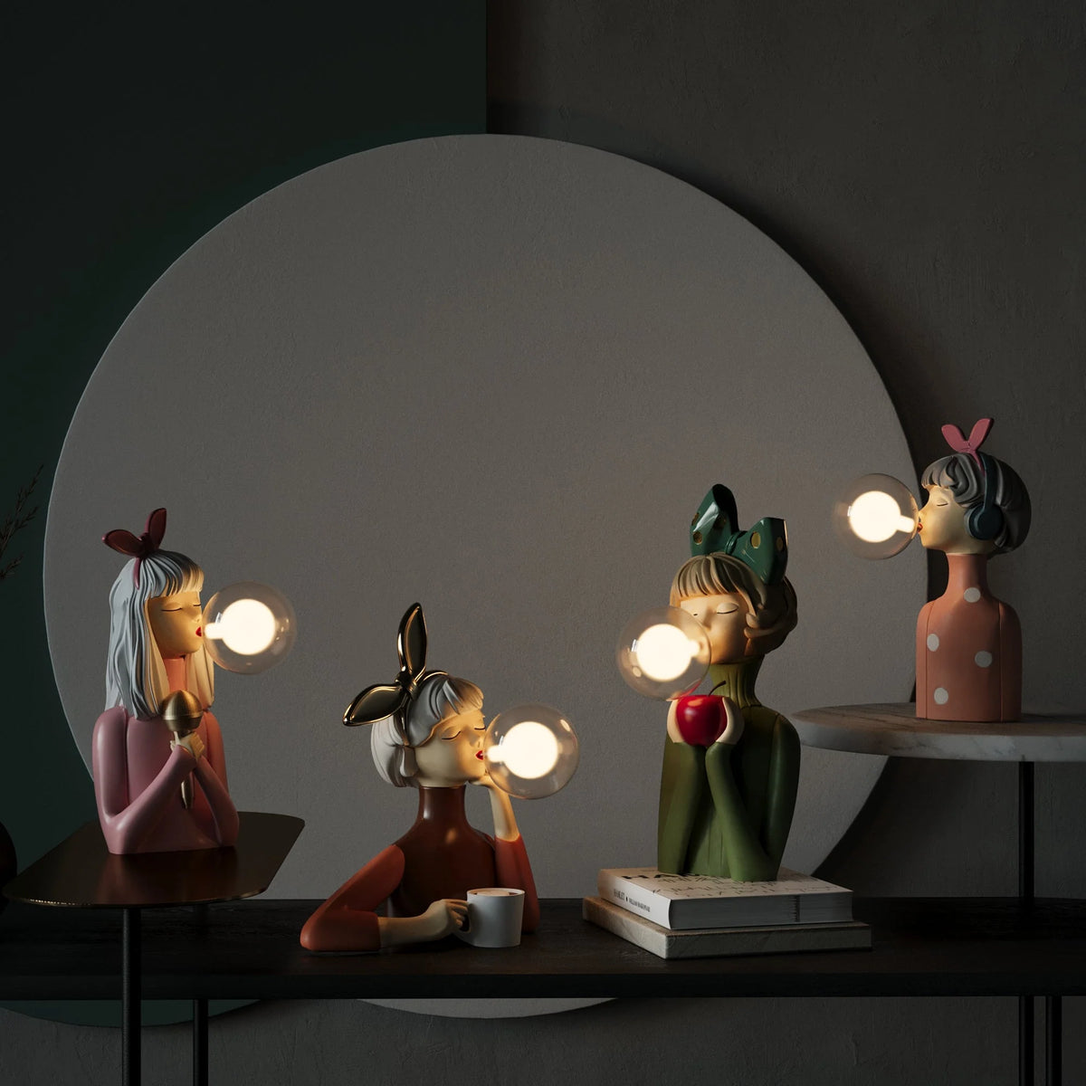 Table Lamp Soap Bubble Sculpture Hand-Blown Glass & Metal