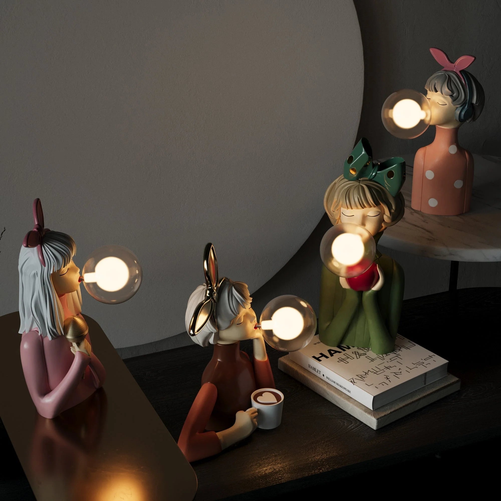 Table Lamp Soap Bubble Sculpture Hand-Blown Glass & Metal