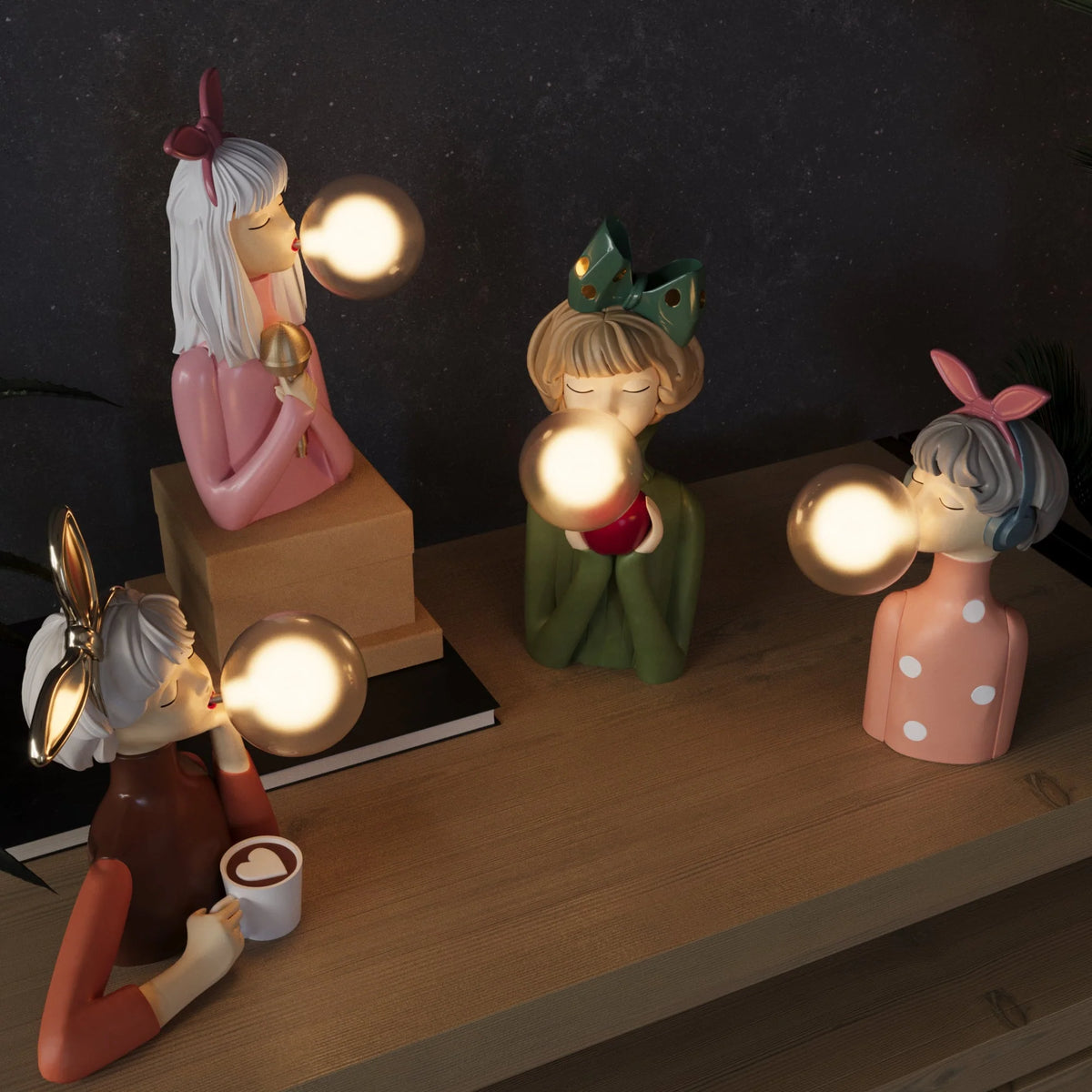 Table Lamp Soap Bubble Sculpture Hand-Blown Glass & Metal