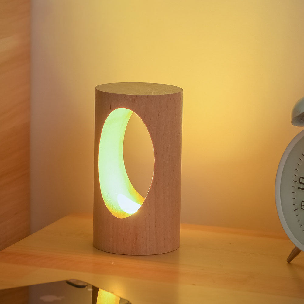 Table Lamp Solid Wood Warm LED & USB Powered
