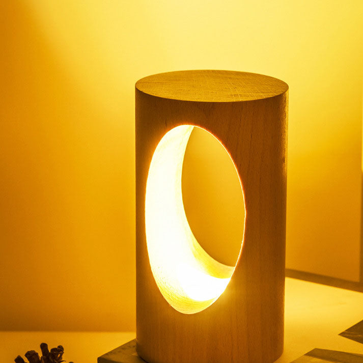 Table Lamp Solid Wood Warm LED & USB Powered