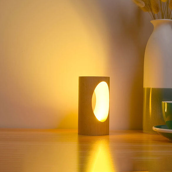 Table Lamp Solid Wood Warm LED & USB Powered