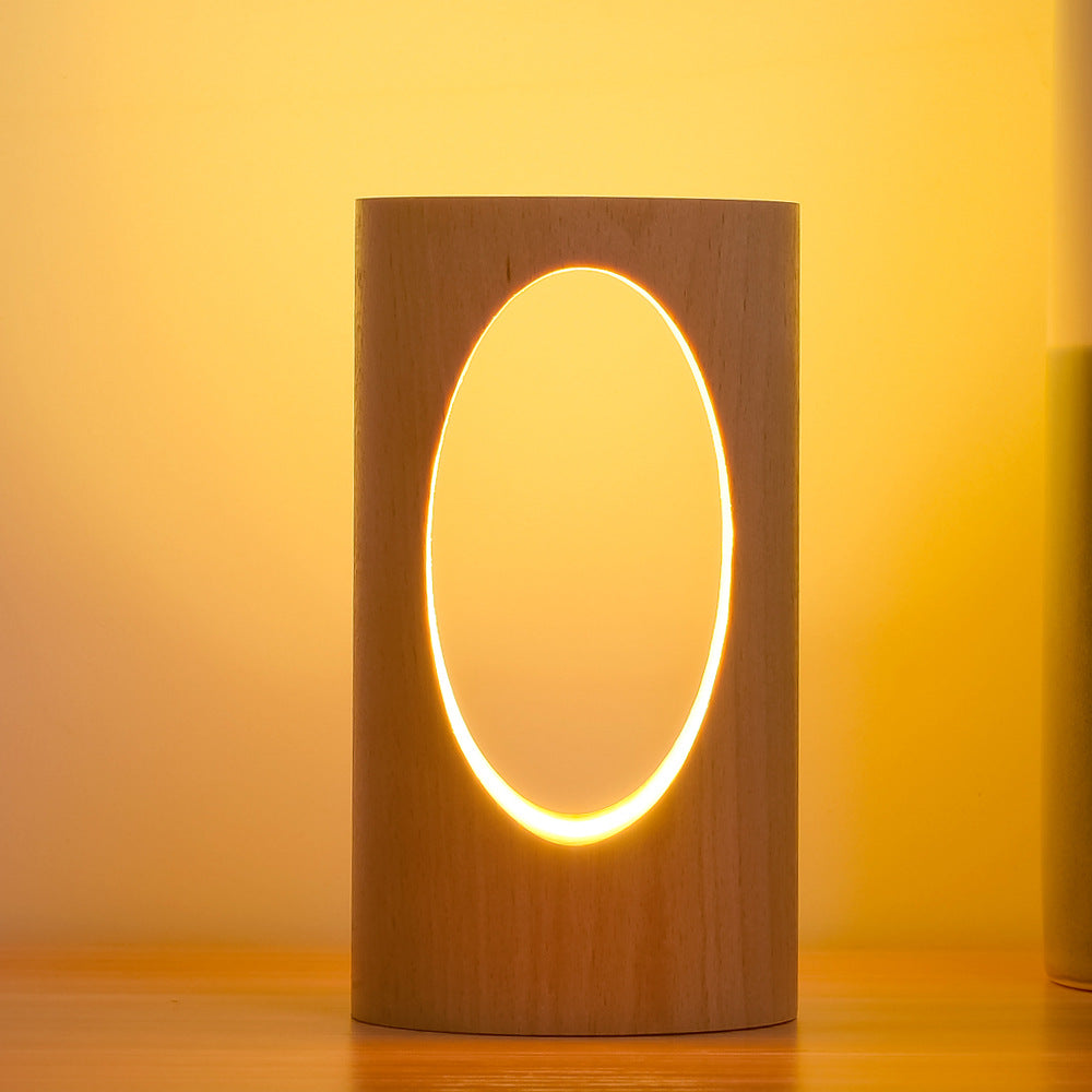 Table Lamp Solid Wood Warm LED & USB Powered