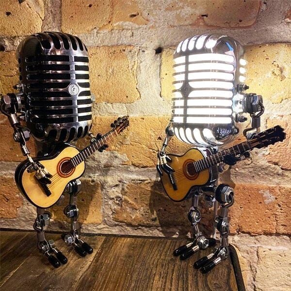 Table Lamp Vintage Microphone & Guitar Adjustable LED