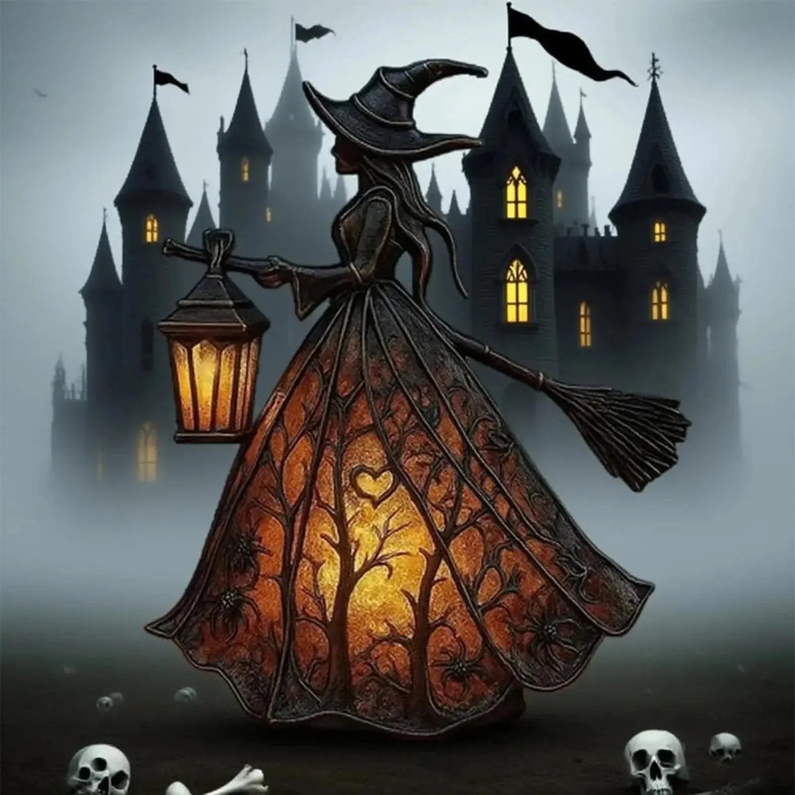Table Lamp Witch Battery-Operated Soft LED Resin