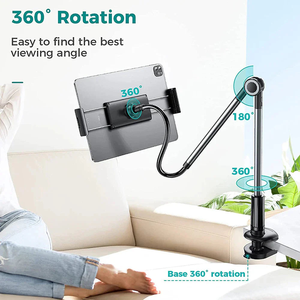 Tablet & Phone Stand Gooseneck 360° Rotation Tool-Free Clamp