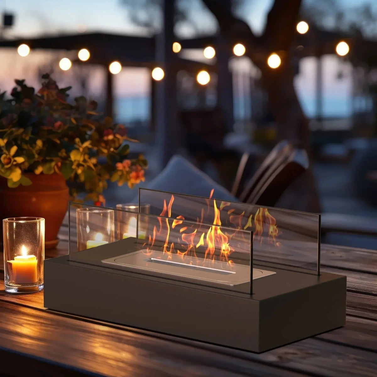 Tabletop Bio-Ethanol Fireplace Laminated Glass & Stainless Steel