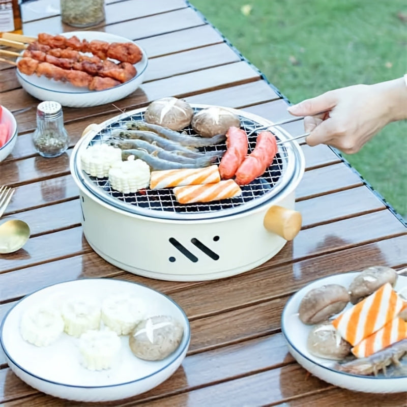 Tabletop Charcoal Grill Compact Stainless Steel Grate Wood Handles