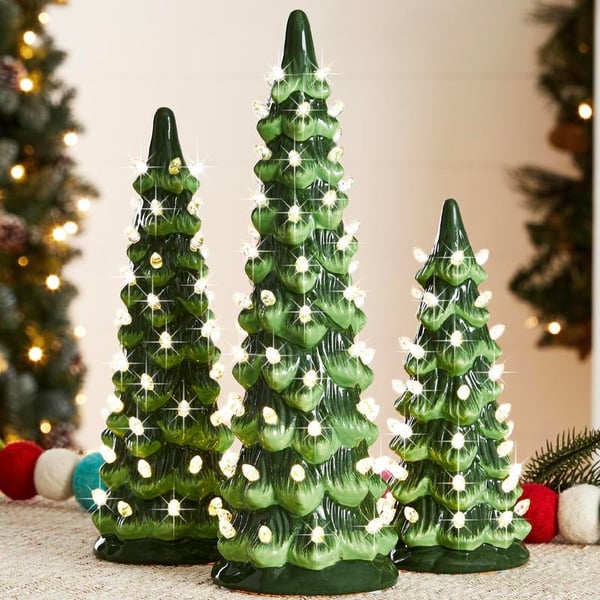 Tabletop Christmas Tree Hand-Painted Warm LED Set of 3