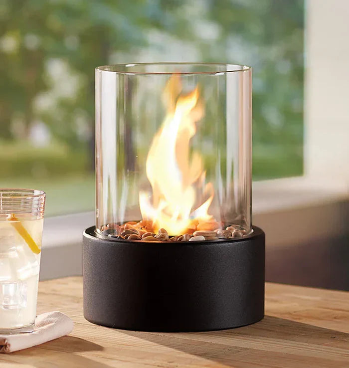 Tabletop Fire Lantern Borosilicate Glass Powder-Coated Steel
