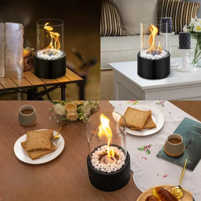 Tabletop Fire Lantern Borosilicate Glass Powder-Coated Steel