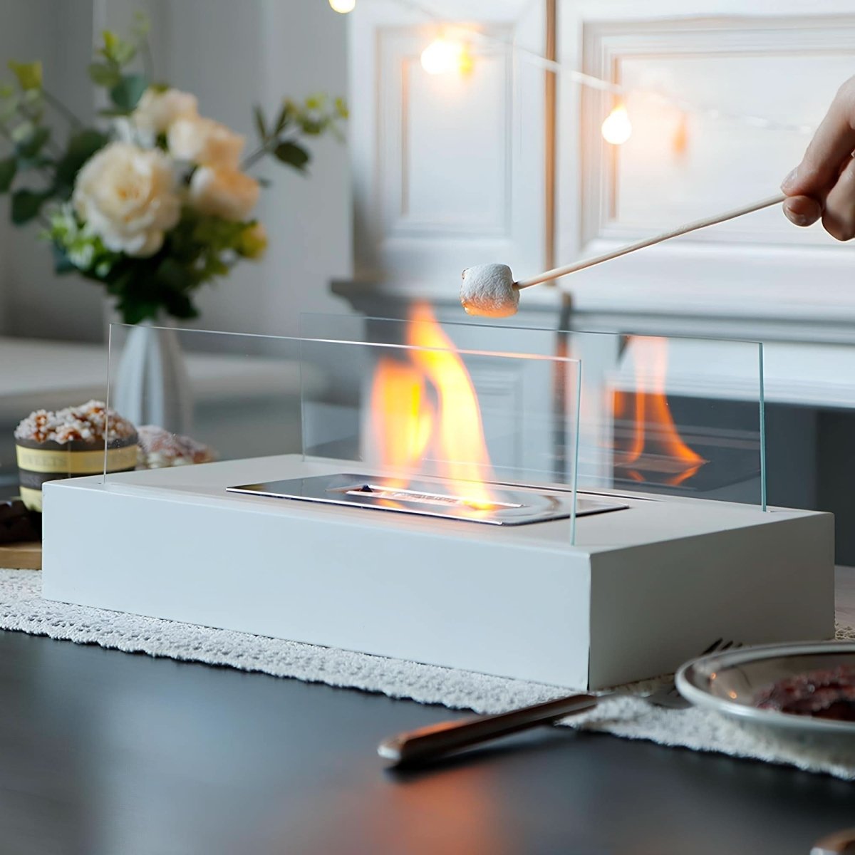 Tabletop Fireplace Bio-Ethanol Smoke-Free Tempered Glass & Steel