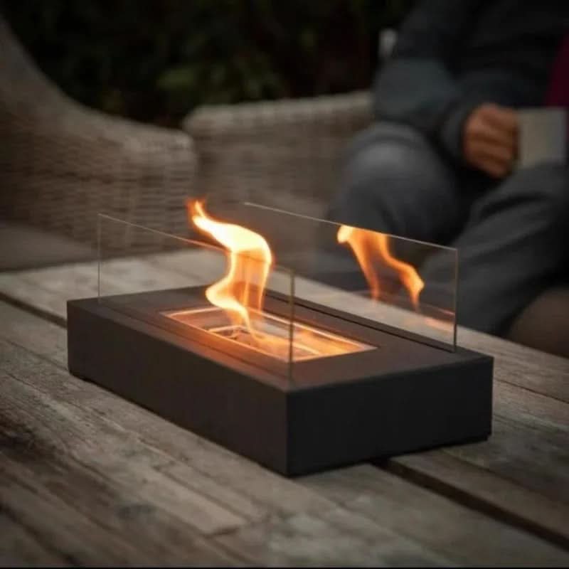 Tabletop Fireplace Bio-Ethanol Smoke-Free Tempered Glass & Steel