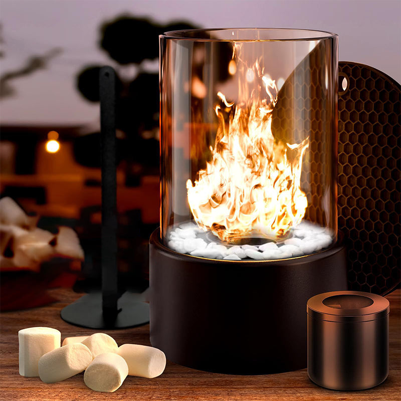 Tabletop Fireplace Ethanol Burner Glass Cylinder Indoor Outdoor