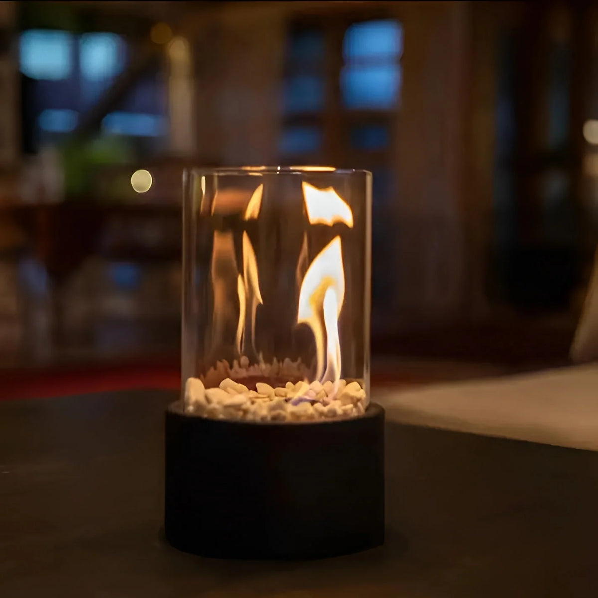 Tabletop Fireplace Removable Glass Cylinder & Metal Base